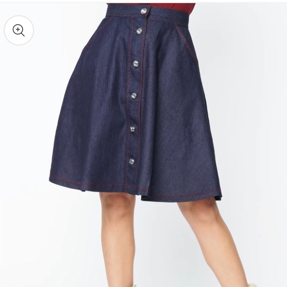 Unique Vintage Dark Denim Blue Swing Skirt Size 2x - Picture 2 of 5